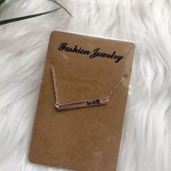 ‘Be Still’ Silver Plated Bar Necklace - Picture 2 of 2